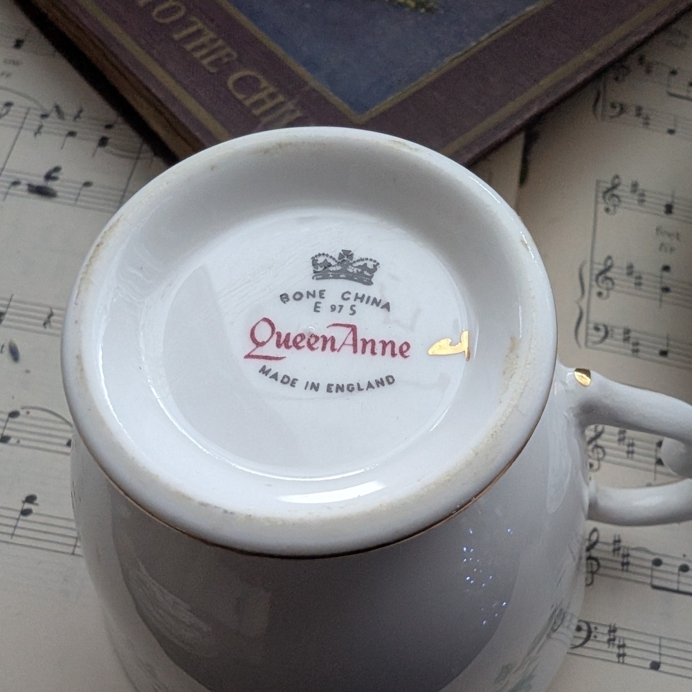 Queen Anne Blue Floral Teacup and Saucer Set with Gold Trim - Picture 9 of 10